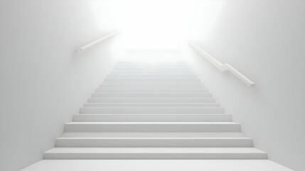 3D Ascending White Staircase Concept - Symbolizing Personal Growth & Progress in Wide Shot on Isolated White Background