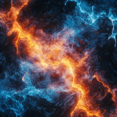 fondo con un degradado de fuego interrumpido por un efecto helado con vetas azules eléctricas.