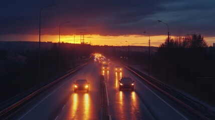 Obraz premium the headlights of the approaching cars on the highway