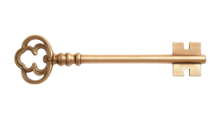 A gold key with a flower design on it