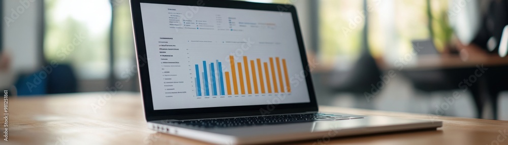 Aufkleber a sleek laptop displays colorful data visualizations on a wooden table, hinting at analysis in a mod