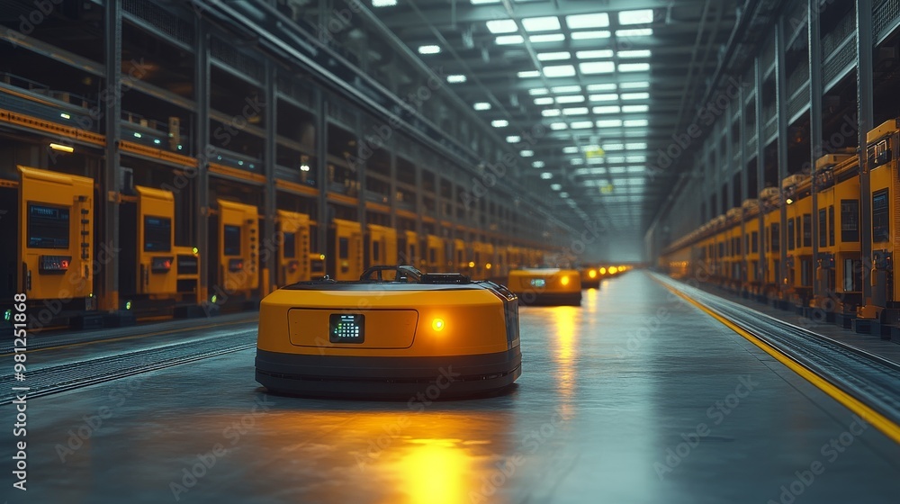 Poster robots operate within a green logistics hub during daylight, managing efficient supply chain tasks