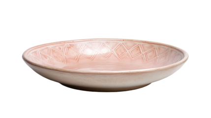 A white plate with a pink design on it on white background or transparent