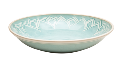 A blue and white bowl with a floral design on white background or transparent