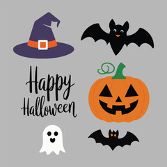 Happy Halloween bat pumpkin spooky and hat