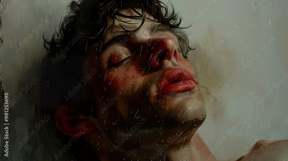 Poster Close-Up Portrait of a Man with Wet Skin