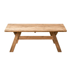 Fototapeta premium A rustic wooden bench with a simple, sturdy design, showcasing a natural texture against a black background.