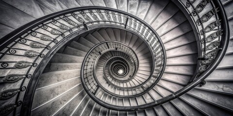 Abstract spiral staircase in black and white with a vintage filter, stairs, abstract, design, architecture, spiral