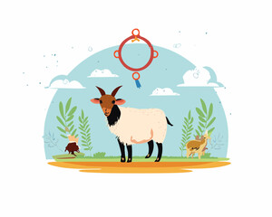 goat farm animal in landscape with vector illustration design