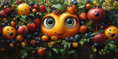 The whimsical cityscape where fresh produce is full of life and animated with unique traits