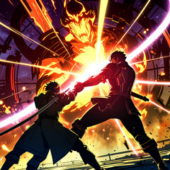 Warriors fighting with universal boss
