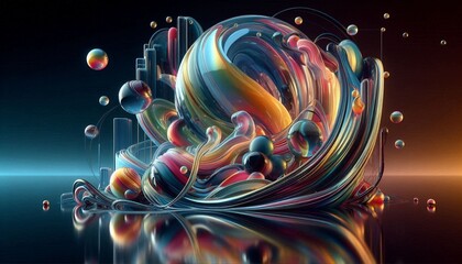 Explore Dynamic 3D Abstract Liquid Glass with Colorful Reflections image.