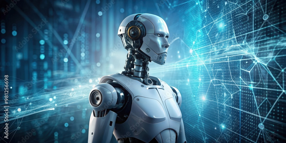 Poster A robot with artificial intelligence processing complex data, robot, artificial intelligence, technology