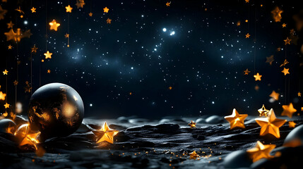Fototapeta premium Golden Stars Shine Bright on a Black Planet