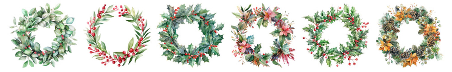Christmas wreath png cut out element set