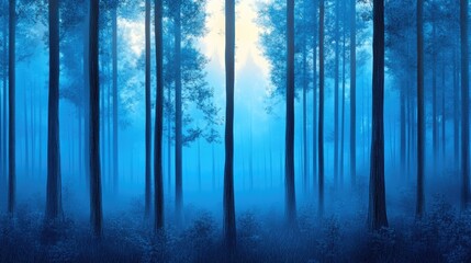 A dark, misty forest creates an eerie Halloween ambiance under a twilight sky