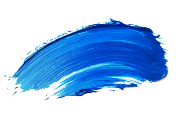 Blue paint brush stroke. Transparent Background.