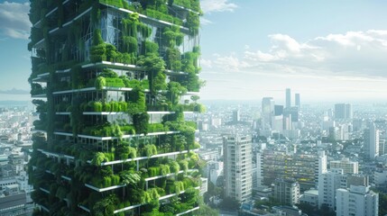 Obraz premium Vertical Green Cityscape: A Sustainable Future