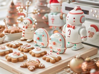 Delightful Christmas Cookies Baked by Robotic Chefs in a Cozy Holiday Kitchen Display