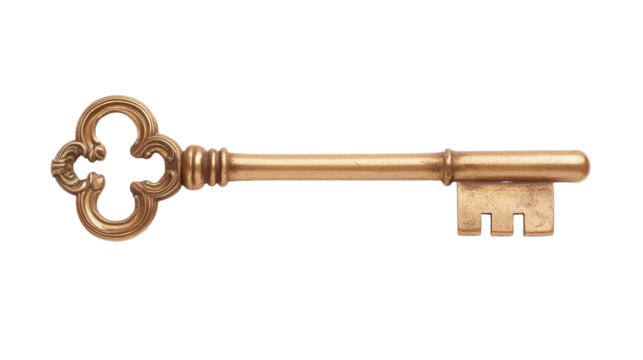 A gold key with a cross on it