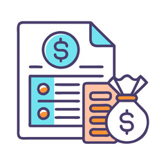 1. Financial Document with Dollar Sign and Money Bag, Income and Budget Concept Illustration
