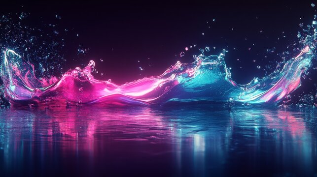 A Splash of Neon Blue and Pink Water with Reflections