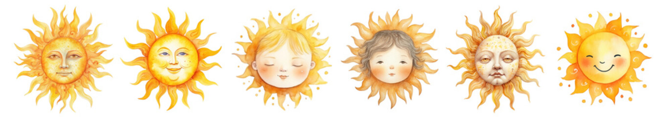 Watercolor sun  png cut out element set