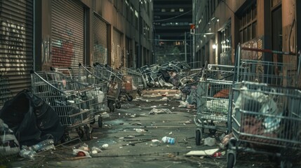 Abandoned Shopping Carts in a City Alley