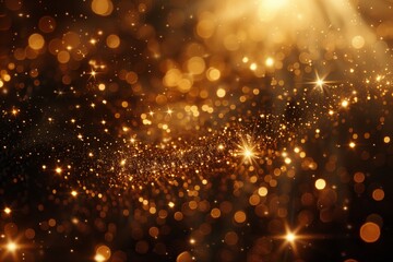 A gold and black background with many small gold stars scattered throughout. The stars are of varying sizes and are placed in different directions. Scene is celebratory and festive