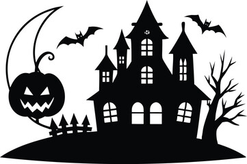 halloween background with house and pumpkin