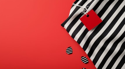 A bold striped scarf mockup featuring a prominent Black Friday discount tag hanging from the corner, with red and black sale symbols scattered around it.