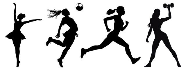Silhouette sportive people full body png cut out element set