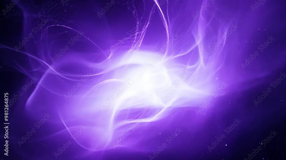 Poster purple energy field expanding in space with glowing waves and particles. perfect animated background