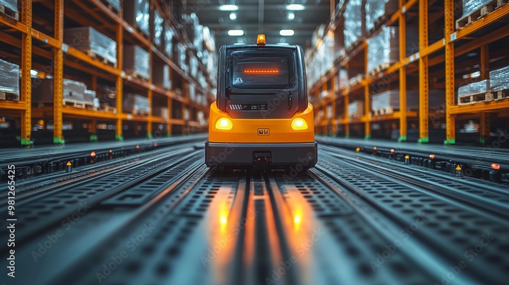 Poster autonomous mobile robot adjusts its path in an industrial warehouse during daytime operations