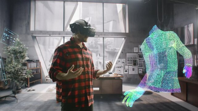 Designer Using VR to Visualize Garment Prototypes and Measurements Virtual Fashion Innovation
