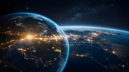 Obraz premium Global Network and Telecommunication for Internet Business, Cryptocurrency and IoT