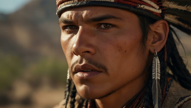 Close-up of an Apache warrior&rsquo;s determined battle-ready expression.