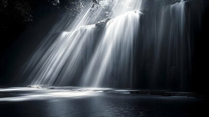 Waterfall with Sunbeams Shining Through