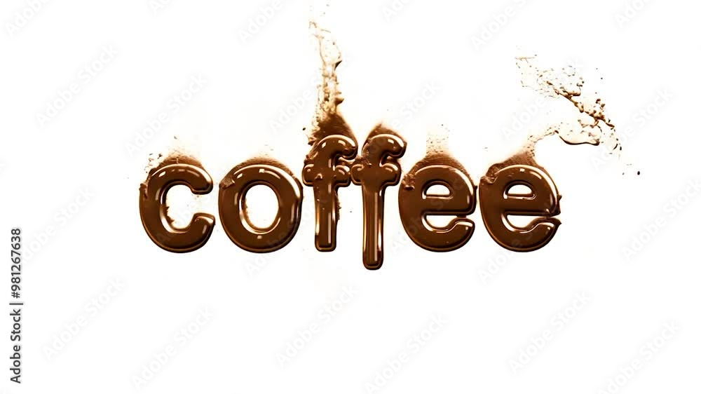 Poster the word coffee is gradually forming as if written by a splashing liquid, starting with co and endin