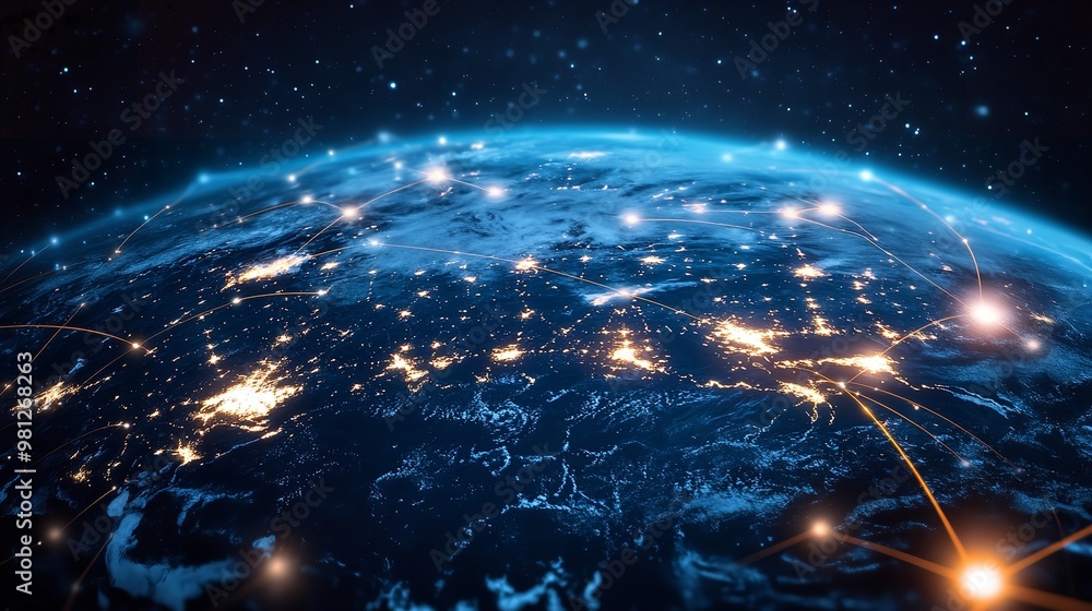 Aufkleber digital world globe concept of global network connectivity and high speed data transfer for cyber