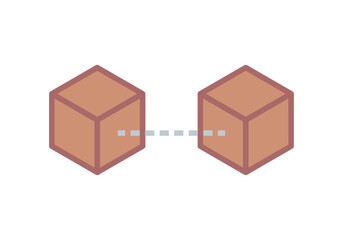 Cubos rojos con trazado y líneas discontinuas representando blockchain 