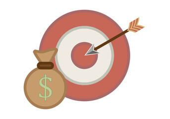 Diana con flecha en objetivo y saco de dinero de dólar