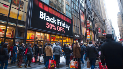 crowd of people walking in the city, black friday flashsale