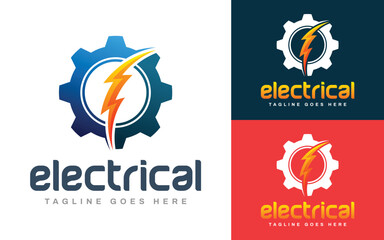 Modern Electrical Gear Logo Design with Lightning Bolt Icon