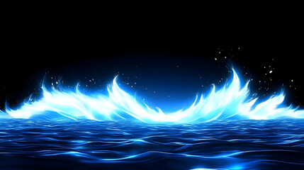 Blue Flames Dance on Water, Abstract Ocean Scene
