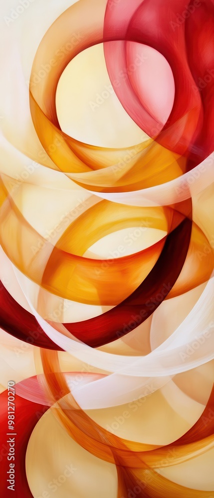 Poster a layered abstract painting with overlapping circles and lines, symbolizing unity, balance, and the 