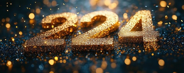 Shimmering golden numbers 224 on a sparkling background, perfect for celebration, milestones, or anniversaries.