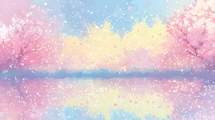 Dreamy Pastel Sky and Water Reflection with Cherry Blossoms