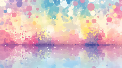 Watercolor Sunset Landscape with Reflection