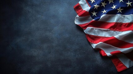 A close-up of the American flag draped elegantly on a dark textured background, symbolizing patriotism and national pride.